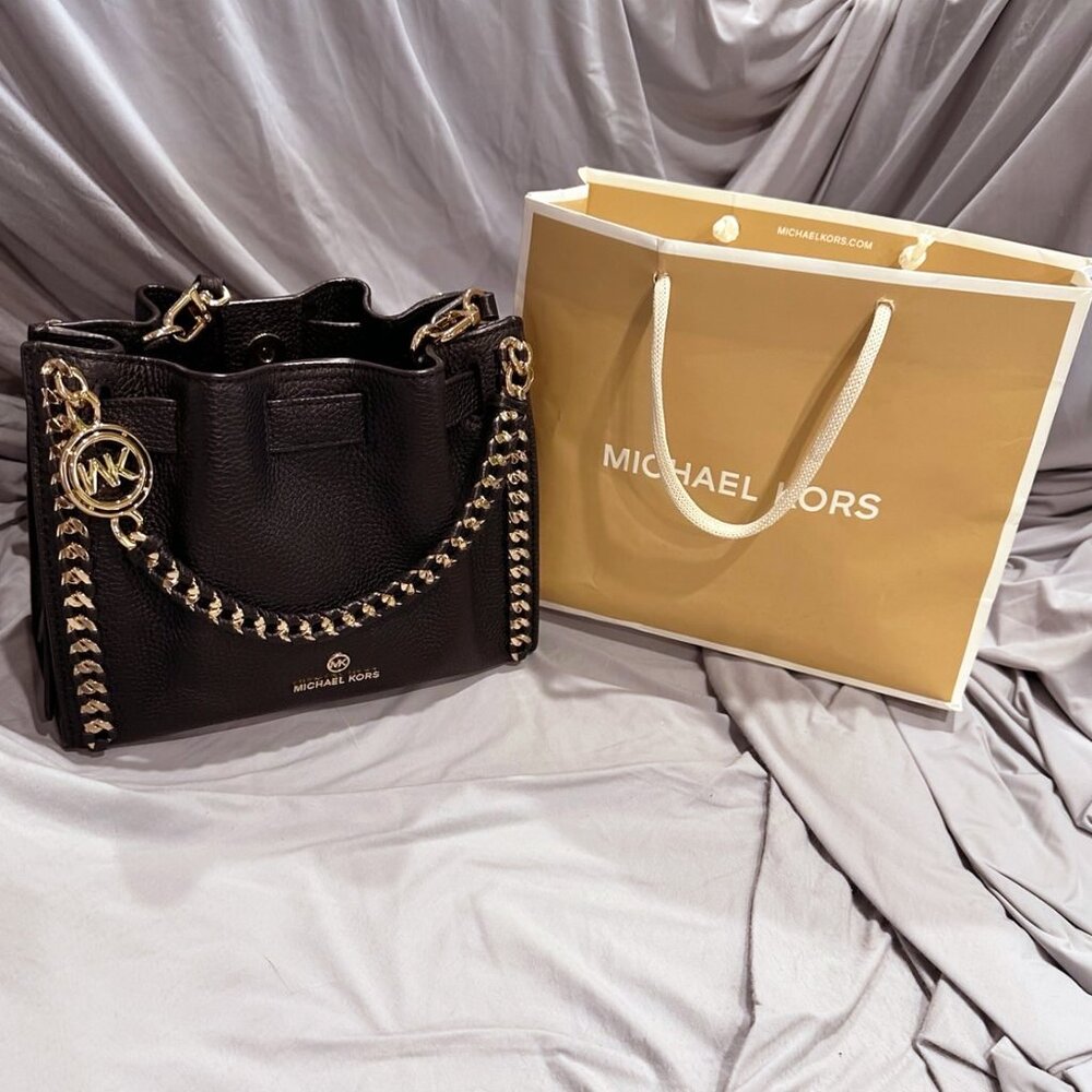 NWOT Michael Kors Mina Small Chain Crossbody Bag in Black and Gold